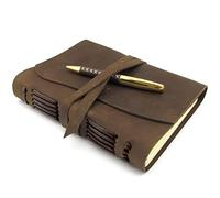 Leather Journal Writing Notebook, A5 Vintage Handmade Leather-Bound Notepads For Men & Women Antique Look Travel Diary 20x15cm - Unlined Paper Best Gift Note Book Write In Art Sketchbook + Free Pen