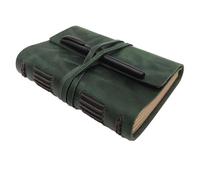 Leather Journal Writing Notebook - Genuine Leather Bound Daily Notepad for Men & Women Lined Paper 240 Kraft Pages, Handmade, Dark Green, 5 x 7 in