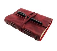 Leather Journal Writing Notebook - Genuine Leather Bound Daily Notepad for Men & Women Lined Paper 240 Kraft Pages, Handmade, Wine Red, 5 x 7 in