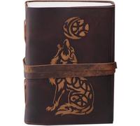 Leather Journal - Writing Notebook Handmade Daily Notepads for Men & Women Spell Book of Shadows Grimoire Journal Blank Paper Best Gift for Art Sketchbook & Notebook (7x5 inch) (Wolf Embossed)