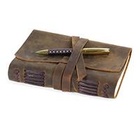 Leather Journal Writing Notebook, Vintage Handmade Leather-Bound Notepads For Men & Women Antique Travel Diary 7"x5" - Unlined Paper Best Gift Note Book Write In Art Sketchbook - Penholder Pen