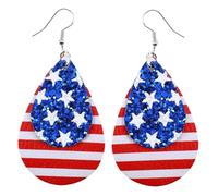 Leather July 4th Independence Day Earrings American Flag Five-pointed Star Earrings Dangle Earrings for Women Independence Day Gifts 250th Anniversary Merchandise, L, Faux Leather, No Gemstone