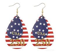 Leather July 4th Independence Day Earrings American Flag Five-pointed Star Earrings Dangle Earrings for Women Independence Day Gifts 250th Anniversary Merchandise, L, Faux Leather, No Gemstone