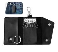 Leather Key Case, Small Leather Keychain Bag Prevent Loss Triple Folded Multifunctional Leather Key Holder Pouch with 6 Hanging Buckle Hooks and 1 Fob Holder Gift for Men Women for Mother Father Day