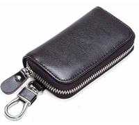 Leather Key Holder Wallet - Multi-Functional Zipper Key Case with 6 Hooks, Card Slots & Keychain | Compact Car Key Organizer for Men & Women (Fashionable Design)
