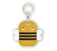 Leather Keychain Case Holder Compatible with Apple AirTag, GPS Airtag Keychain Finder Tracker with Key Ring, Anti-Scratch Protective Air Tag Cover for Keys, Wallet(Bee)