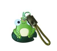 Leather Keychain Holder Case Compatible with AirTag,Cute Protective Cover with Keyring and Lanyard,Anti-Scratch Finder GPS Tracker Case for Wallet Keys,Bag,Pets(Frog)