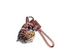 Leather Keychain Holder Case Compatible with AirTag,Cute Protective Cover with Keyring and Lanyard,Anti-Scratch Finder GPS Tracker Case for Wallet Keys,Bag,Pets(Grey Bird)