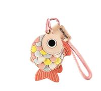 Leather Keychain Holder Case Compatible with AirTag,Cute Protective Cover with Keyring and Lanyard,Anti-Scratch Finder GPS Tracker Case for Wallet Keys,Bag,Pets,Backpack(Pink Fish)