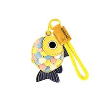 Leather Keychain Holder Case Compatible with AirTag,Cute Protective Cover with Keyring and Lanyard,Anti-Scratch Finder GPS Tracker Case for Wallet Keys,Bag,Pets,Backpack(Yellow Fish)