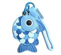 Leather Keychain Holder Case Compatible with AirTag,Cute Protective Cover with Keyring and Lanyard,Anti-Scratch Finder GPS Tracker Case for Wallet Keys,Bag,Pets,Backpack(Blue Fish)