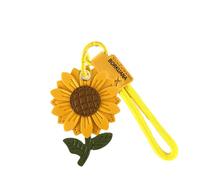 Leather Keychain Holder Case Compatible with AirTag,Cute Protective Cover with Keyring and Lanyard,Anti-Scratch Finder GPS Tracker Case for Wallet Keys,Bag,Pets(Sunflower)