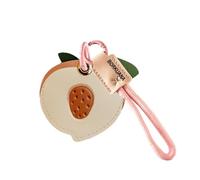 Leather Keychain Holder Case Compatible with AirTag,Cute Protective Cover with Keyring and Lanyard,Anti-Scratch Finder GPS Tracker Case for Wallet Keys,Bag,Pets(Peach)