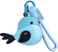 Leather Keychain Holder Case Compatible with AirTag,Cute Protective Cover with Keyring and Lanyard,Anti-Scratch Finder GPS Tracker Case for Wallet Keys,Bag,Pets,Backpack(Blue Bird)