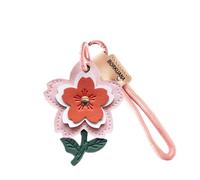 Leather Keychain Holder Case Compatible with AirTag,Cute Protective Cover with Keyring and Lanyard,Anti-Scratch Finder GPS Tracker Case for Wallet Keys,Bag,Pets(Sakura A)