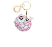 Leather Keychain Holder Case Compatible with AirTag,Cute Protective Cover with Keyring,Anti-Scratch Finder GPS Tracker Case for Wallet Keys,Bag,Pets(Fish Pink)