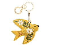 Leather Keychain Holder Case Compatible with AirTag,Cute Protective Cover with Keyring,Anti-Scratch Finder GPS Tracker Case for Wallet Keys,Bag,Pets,Backpack(Yellow Swallow)