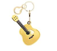 Leather Keychain Holder Case Compatible with AirTag,Cute Protective Cover with Keyring,Anti-Scratch Finder GPS Tracker Case for Wallet Keys,Bag,Pets,Backpack(Guitar Yellow)