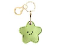 Leather Keychain Holder Case Compatible with AirTag,Cute Protective Cover with Keyring,Anti-Scratch Finder GPS Tracker Case for Wallet Keys,Bag,Pets,Backpack(Green Star)