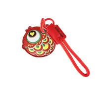 Leather Keychain Holder Case Compatible with AirTag,Cute Protective Cover with Keyring,Anti-Scratch Finder GPS Tracker Case for Wallet Keys,Bag,Pets(Fish Red A)