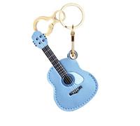 Leather Keychain Holder Case Compatible with AirTag,Cute Protective Cover with Keyring,Anti-Scratch Finder GPS Tracker Case for Wallet Keys,Bag,Pets,Backpack(Guitar Blue)