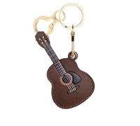Leather Keychain Holder Case Compatible with AirTag,Cute Protective Cover with Keyring,Anti-Scratch Finder GPS Tracker Case for Wallet Keys,Bag,Pets,Backpack(Guitar Brown)