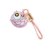 Leather Keychain Holder Case Compatible with AirTag,Cute Protective Cover with Keyring,Anti-Scratch Finder GPS Tracker Case for Wallet Keys,Bag,Pets(Fish Pink A)