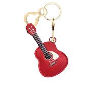 Leather Keychain Holder Case Compatible with AirTag,Cute Protective Cover with Keyring,Anti-Scratch Finder GPS Tracker Case for Wallet Keys,Bag,Pets,Backpack(Guitar Red)