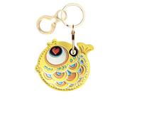 Leather Keychain Holder Case Compatible with AirTag,Cute Protective Cover with Keyring,Anti-Scratch Finder GPS Tracker Case for Wallet Keys,Bag,Pets(Fish Yellow)