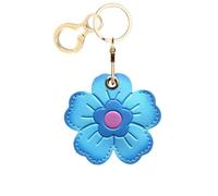 Leather Keychain Holder Case Compatible with AirTag,Cute Protective Cover with Keyring,Anti-Scratch Finder GPS Tracker Case for Wallet Keys,Bag,Pets(Blue Flower)