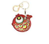 Leather Keychain Holder Case Compatible with AirTag,Cute Protective Cover with Keyring,Anti-Scratch Finder GPS Tracker Case for Wallet Keys,Bag,Pets(Fish Red)