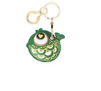 Leather Keychain Holder Case Compatible with AirTag,Cute Protective Cover with Keyring,Anti-Scratch Finder GPS Tracker Case for Wallet Keys,Bag,Pets(Fish Green)