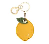 Leather Keychain Holder Case Compatible with Apple AirTag, Cute Protective Air Tag Cover With Keychain Ring, Anti-Scratch Finder GPS Tracker Case for Wallet Keys(Lemon)