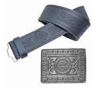 Leather Kilt Belt and Buckle Set - Scottish Celtic Diamond Embossed Leather Belt Celtic Knot Serpent Buckle, Perfect Kilt Belts for Men (Celtic Knot - Serpent, Silver - Antique, 3XL, 56-60 Inch)