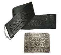 Leather Kilt Belt Embossed and Antique Celtic Serpent Buckle - 2 piece Set