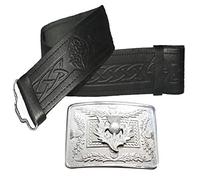 Leather Kilt Belt Embossed and Chrome Thistle Buckle