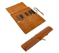 Leather Knife Roll Set Small Chefs Knife Case Holder Cutlery Sheath Carrying Case Organizer Storage Bag,with 5 Slots,Heavy Duty Home Kitchen Travel Camping Knife Roll Bag,for Men Women Artist Gift