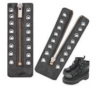 Leather Lace-up Boot Zipper Insert, 5.7"x2", 8-hole Metal Zipper Boot Laces, for No-tie Sneakers, Shoelace Repair Diy