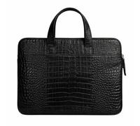 Leather Laptop Bag for 14-inch MacBook Pro M1-M5 Handmade Full-Grain Leather Sleeve with Handles Slim Protective Carry Case (Croco Black)