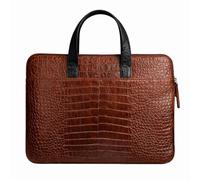 Leather Laptop Bag for 14-inch MacBook Pro M1-M5 Handmade Full-Grain Leather Sleeve with Handles Slim Protective Carry Case (Croco Brown with Black)