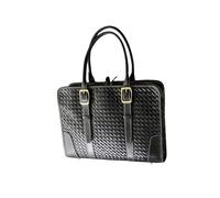 Leather Laptop Bag Work Tote for Women Woven Pattern Handbag Briefcase 14 inch Satchel Computer Bag (Black,L38xW8xH29cmL14.96”×W3.15”×H11.42”)
