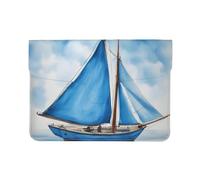 Leather Laptop Sleeve Case Slim Lightweight Protective 13in Blue Sailboat Print PU Notebook Sleeve