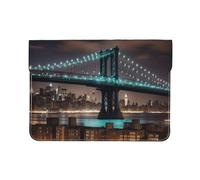 Leather Laptop Sleeve Case Slim Lightweight Protective 13in NY Manhattan Bridge Night Print PU Notebook Sleeve