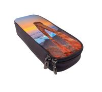 Leather Large Capacity Pencil Case Pencil Bag Arches National Park Print Double-Zipper Flip-Top Pen Case