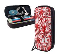 Leather Large Capacity Pencil Case Pencil Bag Candy Canes Print Double-Zipper Flip-Top Pen Case
