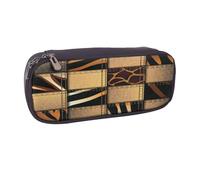 Leather Large Capacity Pencil Case Pencil Bag Denim Patchwork Print Double-Zipper Flip-Top Pen Case