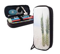 Leather Large Capacity Pencil Case Pencil Bag Pineapple Painting Print Double-Zipper Flip-Top Pen Case