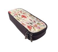 Leather Large Capacity Pencil Case Pencil Bag Rustic Rose Flower Print Double-Zipper Flip-Top Pen Case