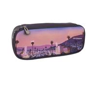 Leather Large Capacity Pencil Case Pencil Bag The Old Hollywood Print Double-Zipper Flip-Top Pen Case