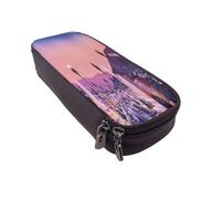 Leather Large Capacity Pencil Case Pencil Bag The Old Hollywood Print Double-Zipper Flip-Top Pen Case